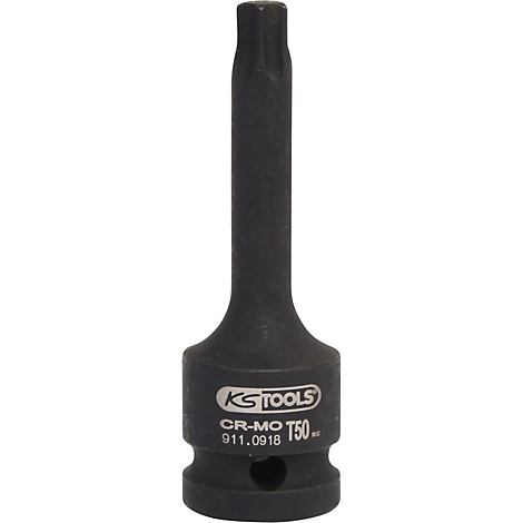 Dunkelgrauer Torx-Bit-Einsatz von KS TOOLS, Modell T50, mit Beschriftung.